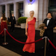 Kellyanne Conway, center, accompanied by her husband, George, speaks with members of the media as they arrive for a dinner at Union Station in Washington, the day before Trump’s inauguration.